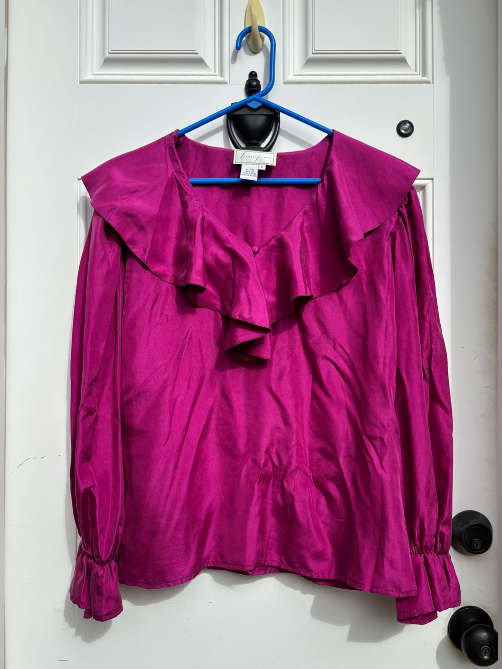 Vintage 90s Spenser Jeremy 100% Silk Ruffle Blouse Fuchsia Pink Size S